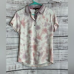 Greyson Polo Womens Sz Medium Golf Desert Dye Scarlett logo UV protection Multi